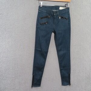 Rag & Bone‎ Jeans Womens 24 Skinny Moto Aliso Wash Zipper Hem Blue Denim